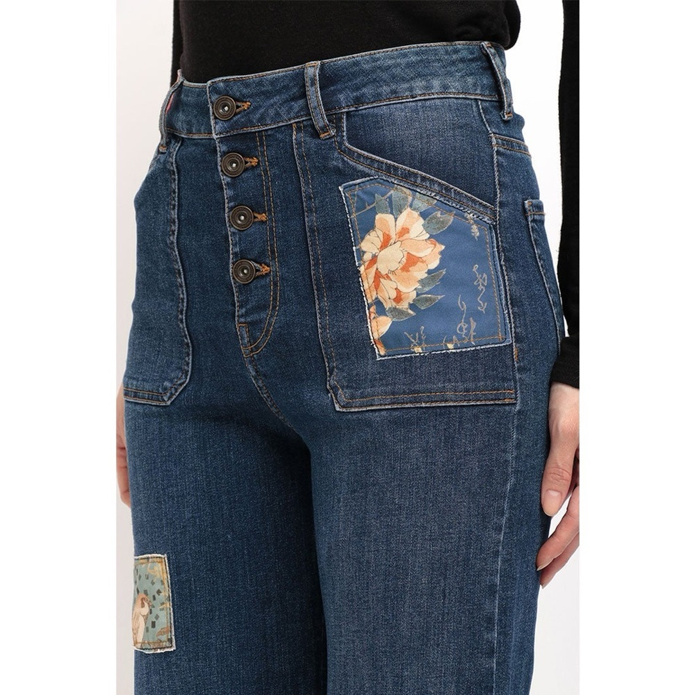 Desigaul Women's Patchwork Wide Leg Tall Blue Denim Jeans Size: 0